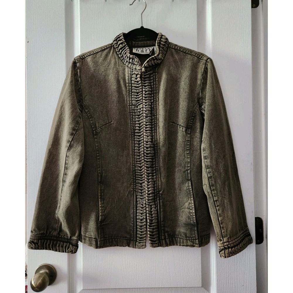 Vintage KEREN Hart Women's Denim  Coat Jacket Pockets Cotton Dusty Green Size L‎